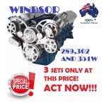 FORD FALCON MUSTANG WINDSOR 289,302 AND 351W SERPENTINE PULLEY AND BRACKET COMPLETE KIT WITH ALTERNATOR AIR CONDITIONING USING GM TYPE II POWER STEERING PUMP ALL INCLUSIVE
